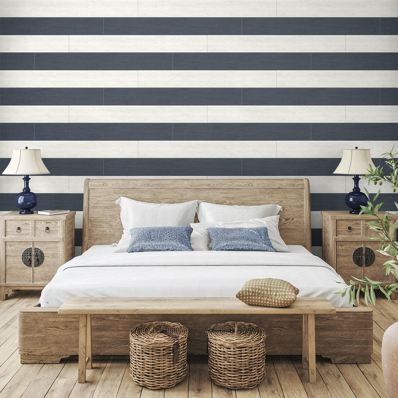 media image for Two Toned Shiplap Navy Blue Peel-and-Stick Wallpaper by NextWall 270