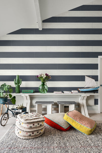 product image for Two Toned Shiplap Navy Blue Peel-and-Stick Wallpaper by NextWall 65