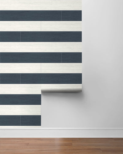 product image for Two Toned Shiplap Navy Blue Peel-and-Stick Wallpaper by NextWall 90