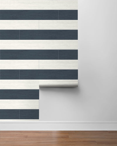 product image for Two Toned Shiplap Navy Blue Peel-and-Stick Wallpaper by NextWall 73