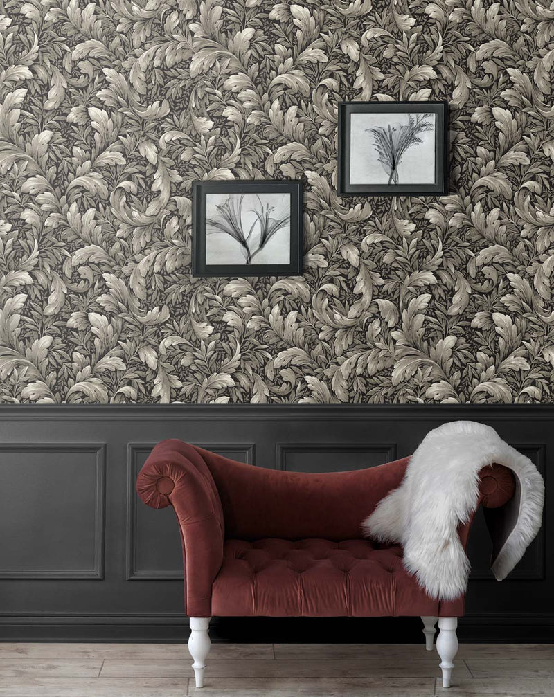 media image for Acanthus Trail Charcoal Peel-and-Stick Wallpaper by NextWall 253
