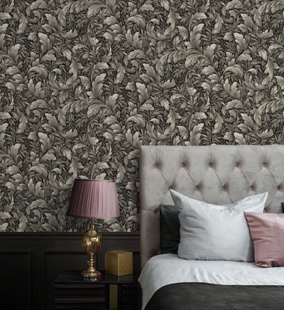 product image for Acanthus Trail Charcoal Peel-and-Stick Wallpaper by NextWall 6