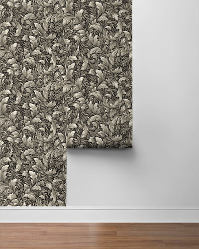 product image for Acanthus Trail Charcoal Peel-and-Stick Wallpaper by NextWall 92