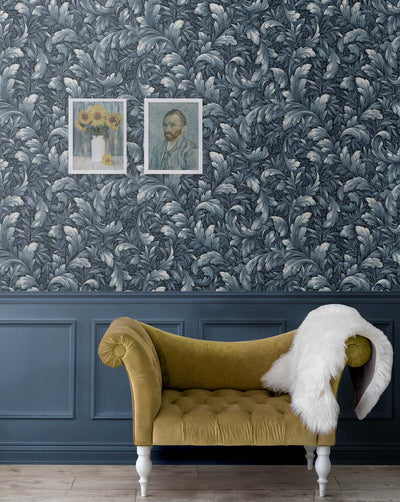 product image for Acanthus Trail Navy Blue Peel-and-Stick Wallpaper by NextWall 12