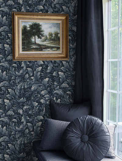 product image for Acanthus Trail Navy Blue Peel-and-Stick Wallpaper by NextWall 44
