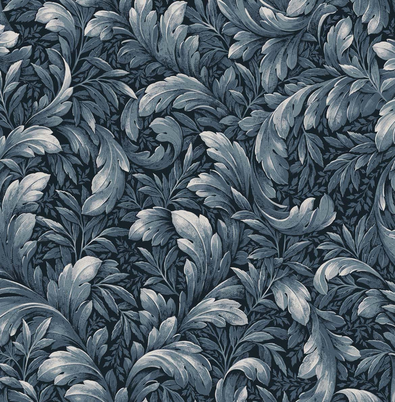 media image for Acanthus Trail Navy Blue Peel-and-Stick Wallpaper by NextWall 264