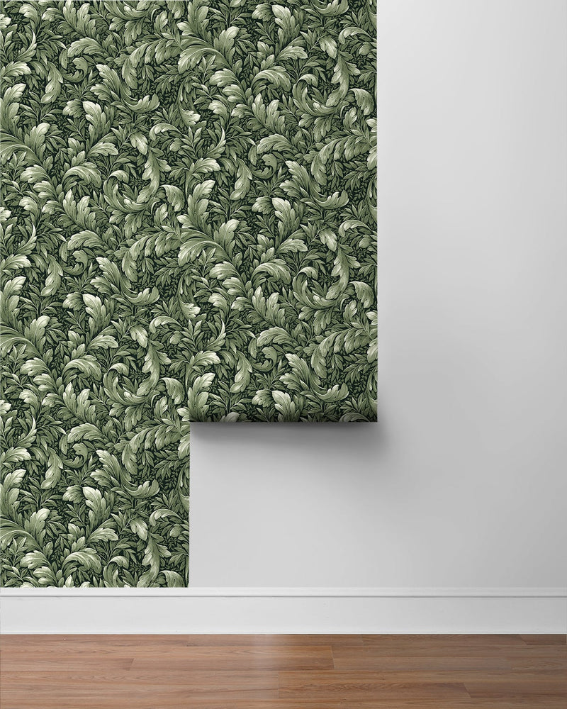 media image for Acanthus Trail Forest Green Peel-and-Stick Wallpaper by NextWall 288