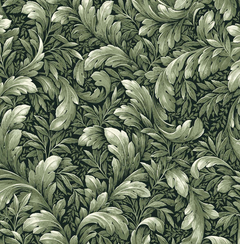 media image for Acanthus Trail Forest Green Peel-and-Stick Wallpaper by NextWall 226