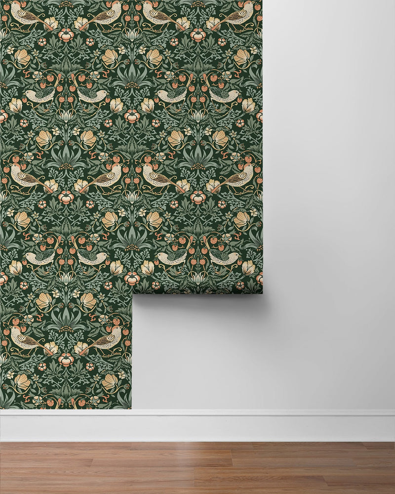 media image for Aves Garden Forest Green Peel-and-Stick Wallpaper by NextWall 262