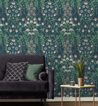 product image for Tulip Garden Deep Ocean & Purple Haze Peel-and-Stick Wallpaper by NextWall 2