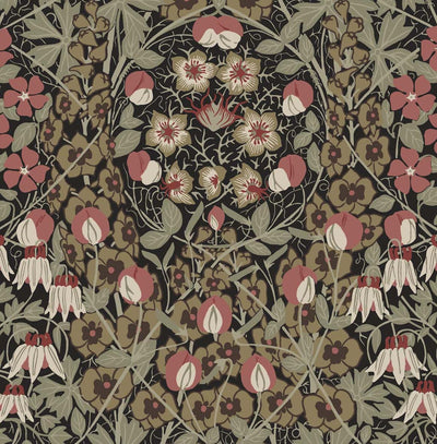 product image of Tulip Garden Ebony & Red Clay Peel-and-Stick Wallpaper by NextWall 511
