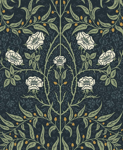 product image of sample stenciled floral navy and sage peel and stick wallpaper by nextwall 1 544