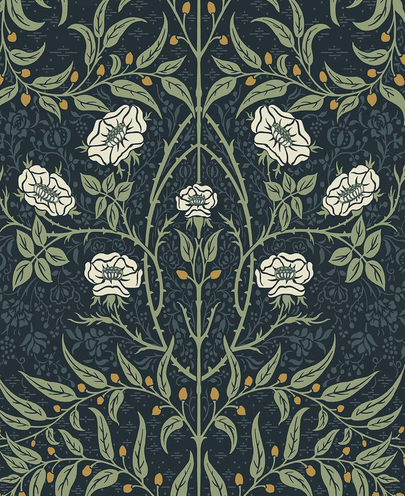 media image for sample stenciled floral navy and sage peel and stick wallpaper by nextwall 1 271