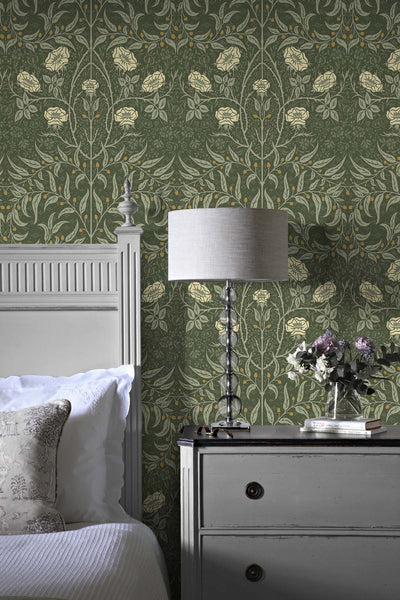 product image for Stenciled Floral Evergreen Peel-and-Stick Wallpaper by NextWall 50