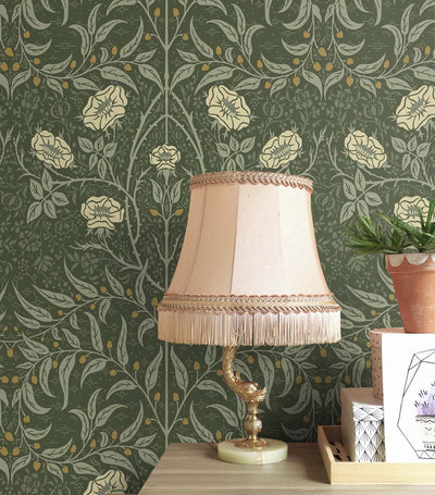 product image for Stenciled Floral Evergreen Peel-and-Stick Wallpaper by NextWall 53