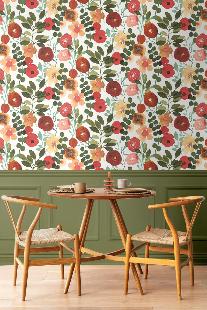 media image for Garden Dance Ruby & Hunter Green Peel-and-Stick Wallpaper by NextWall 220
