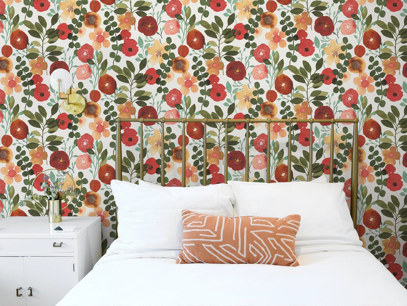 media image for Garden Dance Ruby & Hunter Green Peel-and-Stick Wallpaper by NextWall 294