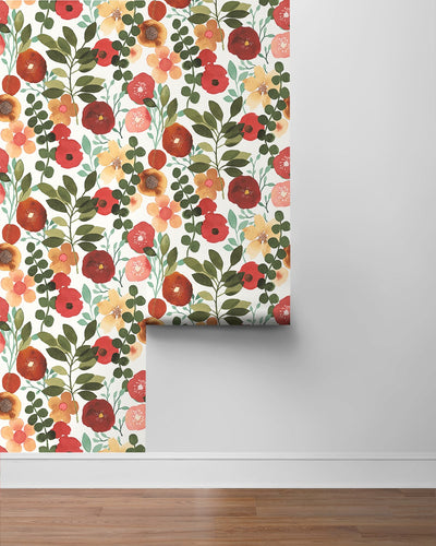 product image for Garden Dance Ruby & Hunter Green Peel-and-Stick Wallpaper by NextWall 24