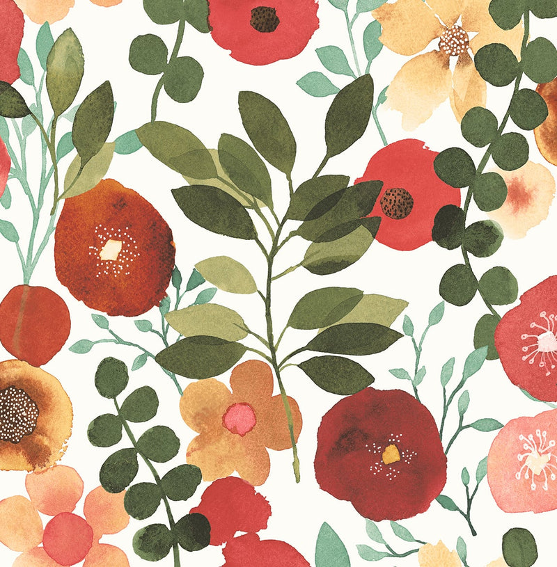 media image for Garden Dance Ruby & Hunter Green Peel-and-Stick Wallpaper by NextWall 279