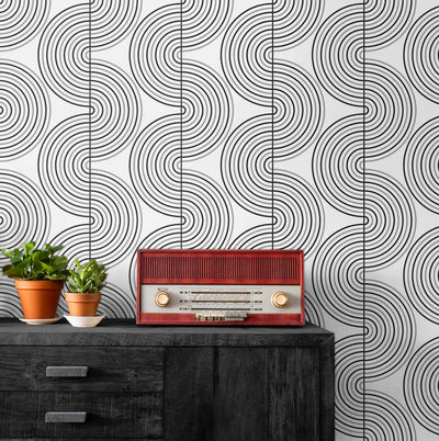 product image for Zen Geo Onyx & Silver Peel-and-Stick Wallpaper by NextWall 23
