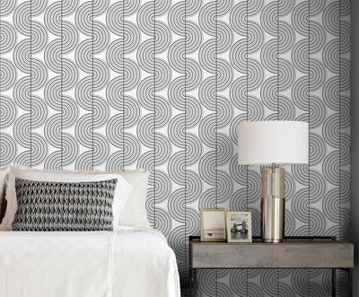product image for Zen Geo Onyx & Silver Peel-and-Stick Wallpaper by NextWall 24