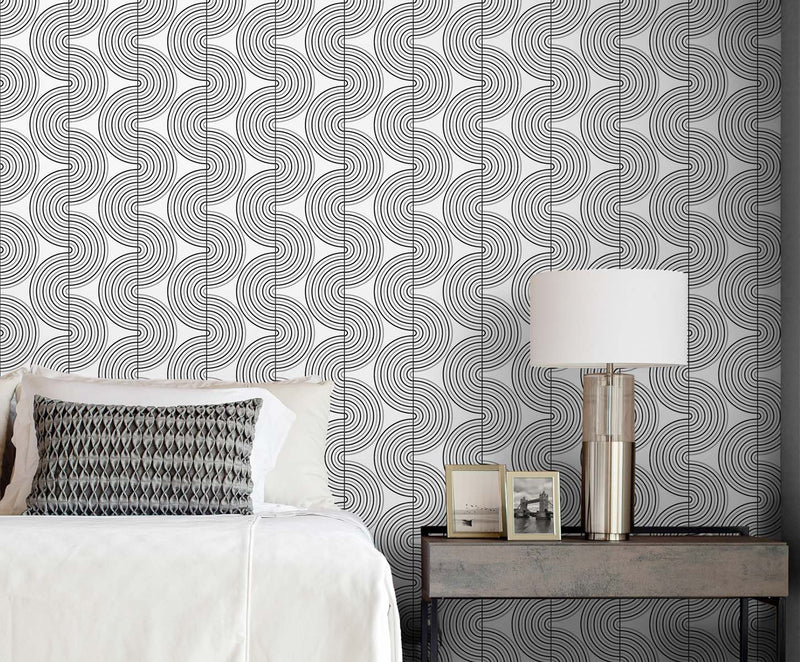 media image for Zen Geo Onyx & Silver Peel-and-Stick Wallpaper by NextWall 241
