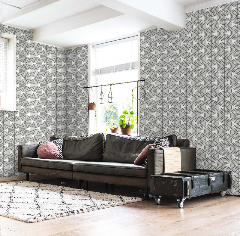 media image for Zen Geo Onyx & Silver Peel-and-Stick Wallpaper by NextWall 240