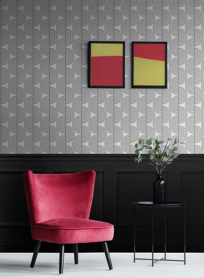 media image for Zen Geo Onyx & Silver Peel-and-Stick Wallpaper by NextWall 254