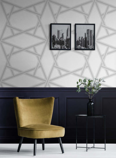 product image for Crossroads Geo Silver Peel-and-Stick Wallpaper by NextWall 44