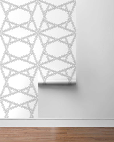 product image for Crossroads Geo Silver Peel-and-Stick Wallpaper by NextWall 98