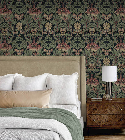 product image for Primrose Floral Peel & Stick Wallpaper in Denim Blue & Auburn 51