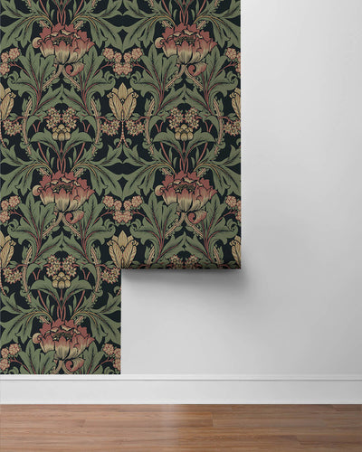 product image for Primrose Floral Peel & Stick Wallpaper in Denim Blue & Auburn 15