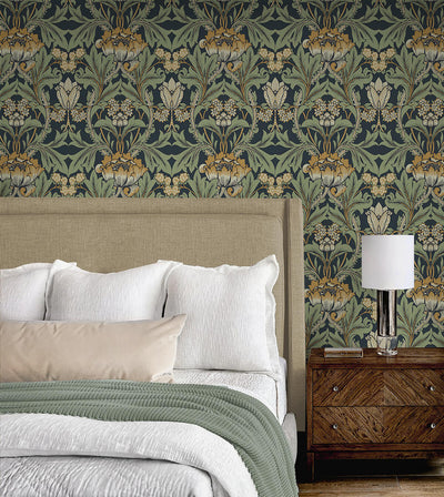 product image for Primrose Floral Peel & Stick Wallpaper in Midnight Blue & Goldenrod 83