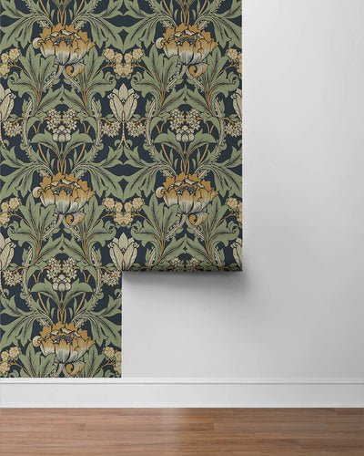 product image for Primrose Floral Peel & Stick Wallpaper in Midnight Blue & Goldenrod 35
