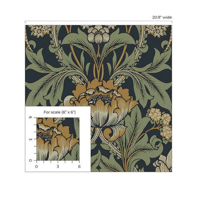 product image for Primrose Floral Peel & Stick Wallpaper in Midnight Blue & Goldenrod 86
