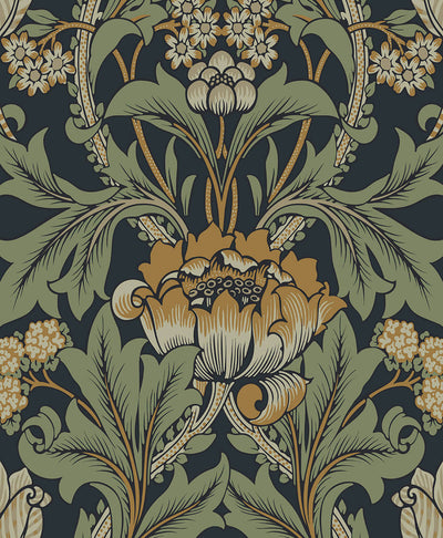 product image for Primrose Floral Peel & Stick Wallpaper in Midnight Blue & Goldenrod 5