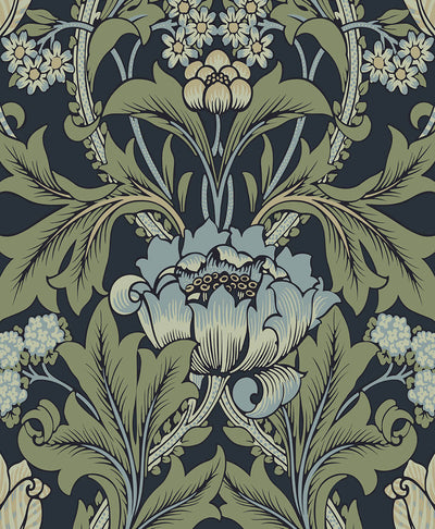 product image of Sample Primrose Floral Peel & Stick Wallpaper in Midnight Blue & Sage 544