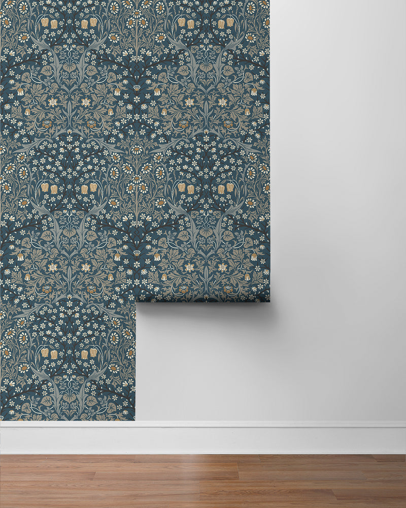 media image for Victorian Garden Peel-and-Stick Wallpaper in Aegean Blue & Warm Stone 239