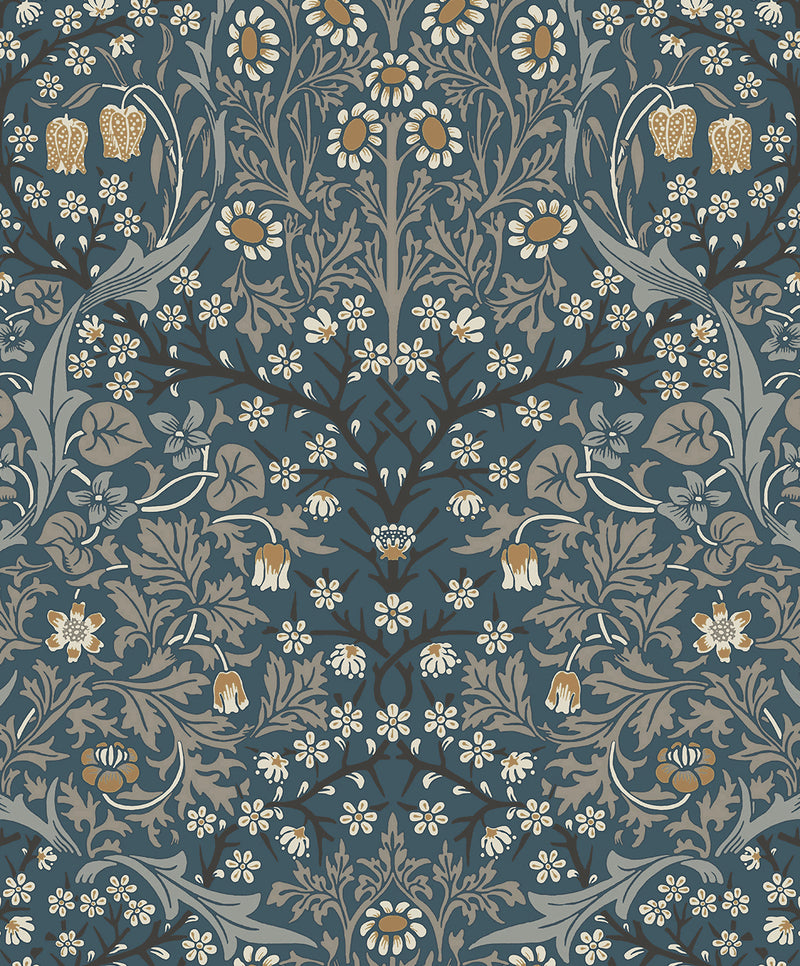 media image for Victorian Garden Peel-and-Stick Wallpaper in Aegean Blue & Warm Stone 229