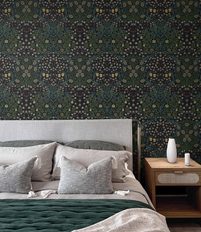 product image for Victorian Garden Peel & Stick Wallpaper in Midnight Blue & Evergreen 85