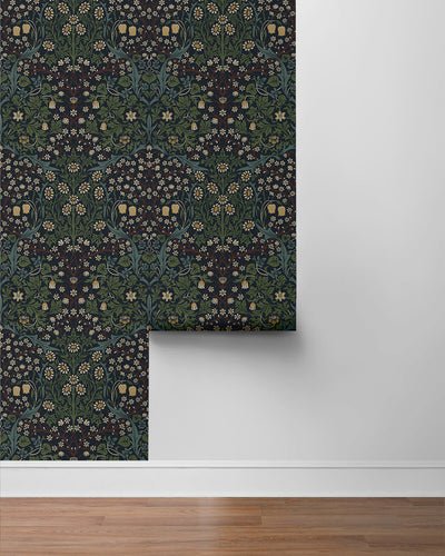 product image for Victorian Garden Peel & Stick Wallpaper in Midnight Blue & Evergreen 54