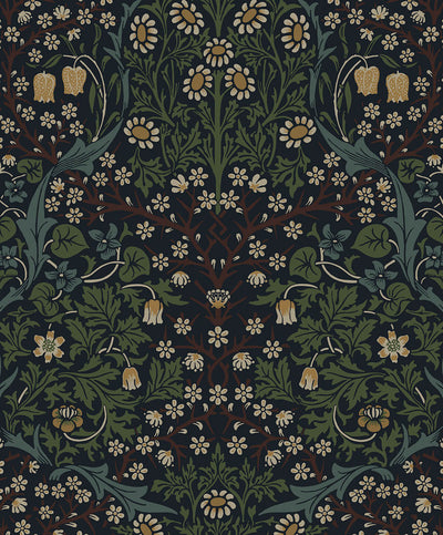 product image of Victorian Garden Peel & Stick Wallpaper in Midnight Blue & Evergreen 523
