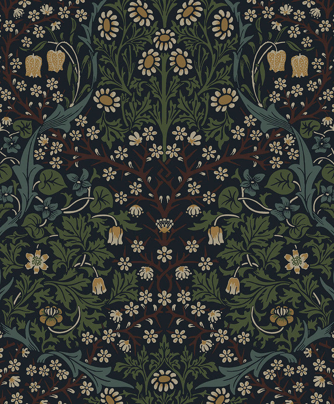 media image for Sample Victorian Garden Peel & Stick Wallpaper in Midnight Blue & Evergreen 244