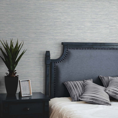 product image for Cyrus Faux Grasscloth Dove Grey & Bluestone Peel-and-Stick Wallpaper by NextWall 4
