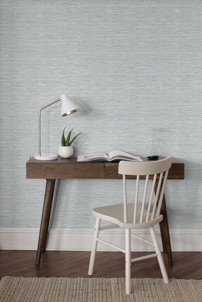 product image for Cyrus Faux Grasscloth Dove Grey & Bluestone Peel-and-Stick Wallpaper by NextWall 32