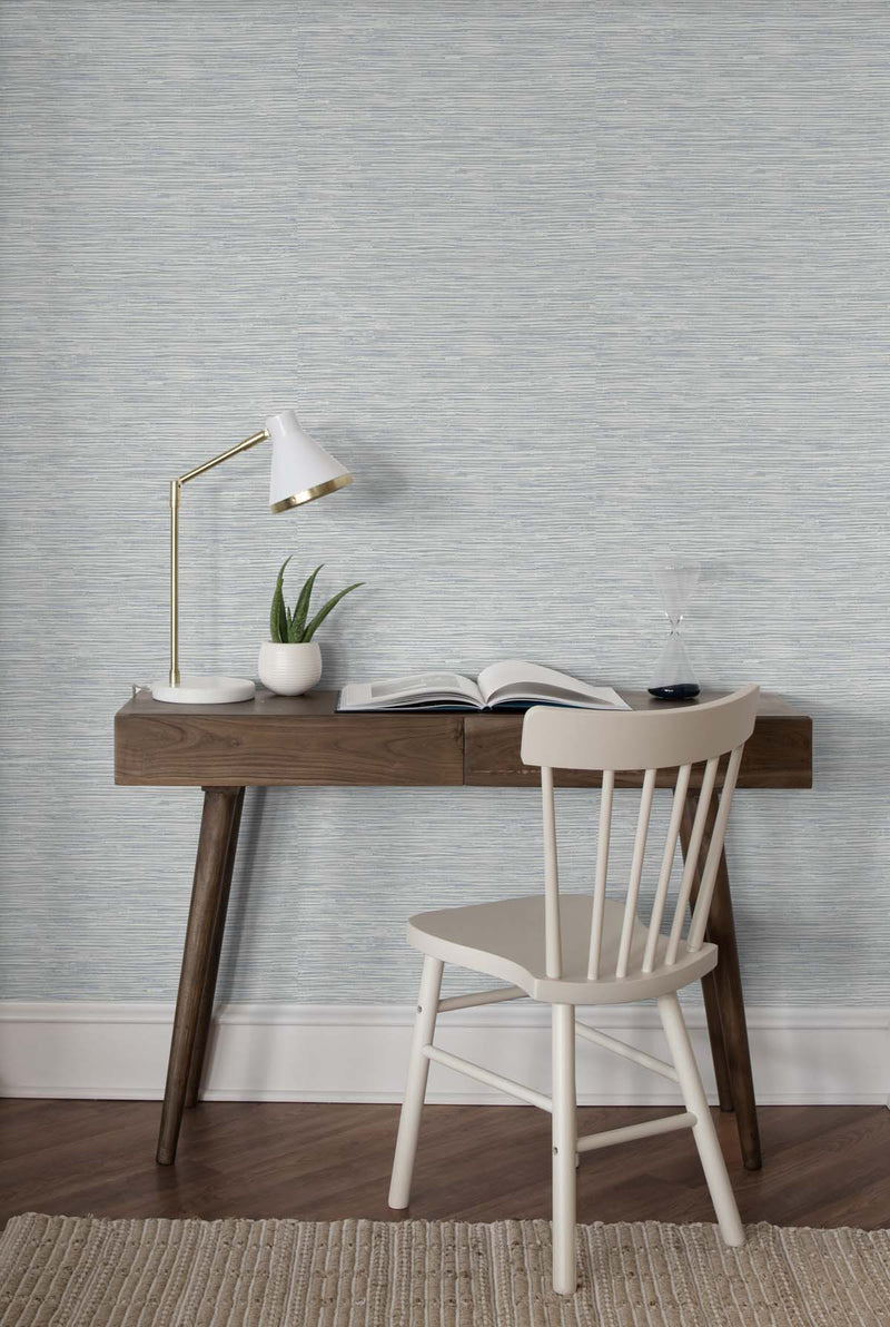 media image for Cyrus Faux Grasscloth Dove Grey & Bluestone Peel-and-Stick Wallpaper by NextWall 270