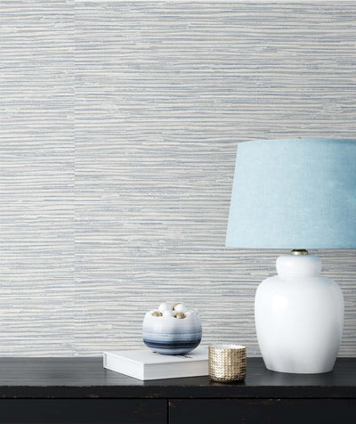 product image for Cyrus Faux Grasscloth Dove Grey & Bluestone Peel-and-Stick Wallpaper by NextWall 20