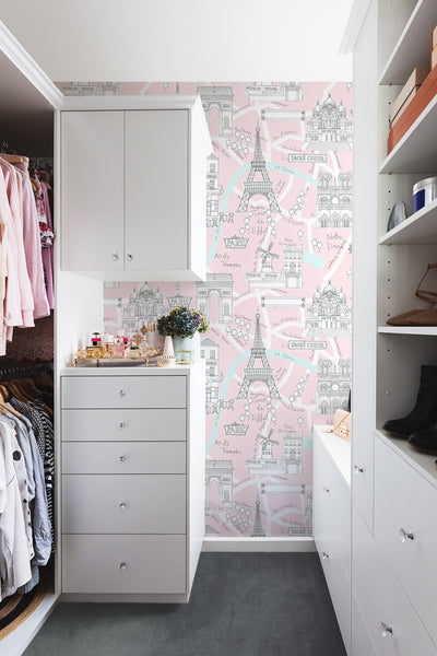 product image for Paris Scene Peel-and-Stick Wallpaper in Pale Pink 0