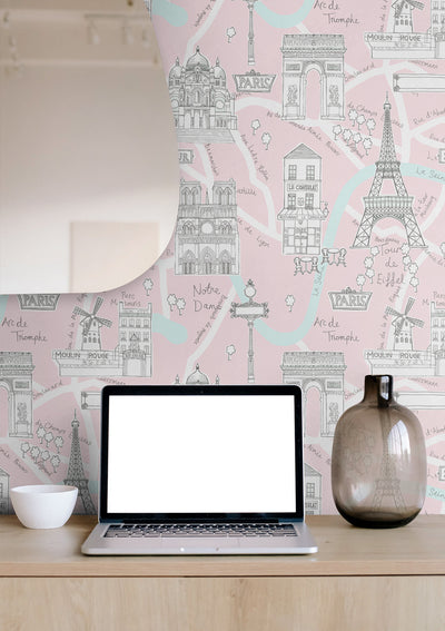 product image for Paris Scene Peel-and-Stick Wallpaper in Pale Pink 66