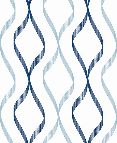 product image of Ogee Ribbon Peel-and-Stick Wallpaper in Celtic Blue & Dewdrop 524
